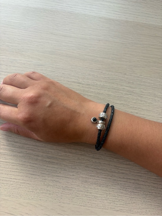 Pandora Jewelry - Pandora Leather Black Braided Cord Bracelet with 3 Charms